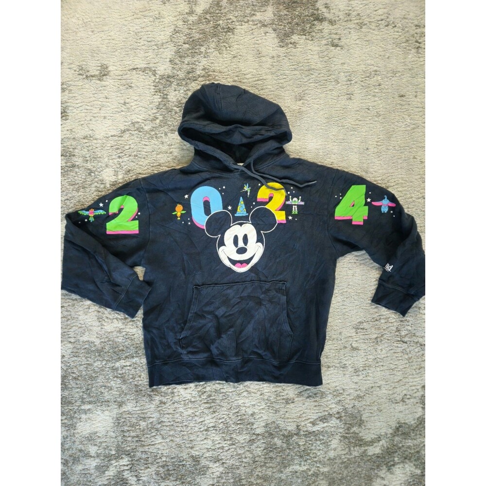 Disney World 2024 Mickey Mouse Hoodie Character Icons Figment Parks Neon Size L